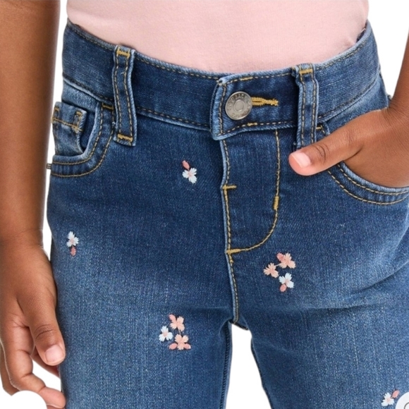 Cat & Jack Girl's Floral Embroidered Dark Blue Skinny Stretchy Toddler Jeans, 2T - Picture 7 of 7